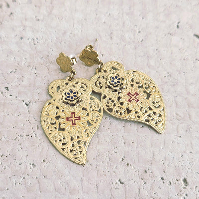 Portuguese Heart GOLD STEEL Earrings Statement Viana Heart Filigree Stud Earring Mom Handmade Birthday Gift Dainty Lightweight Drop Earring