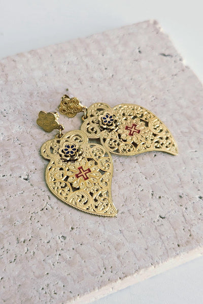 Portuguese Heart GOLD STEEL Earrings Statement Viana Heart Filigree Stud Earring Mom Handmade Birthday Gift Dainty Lightweight Drop Earring