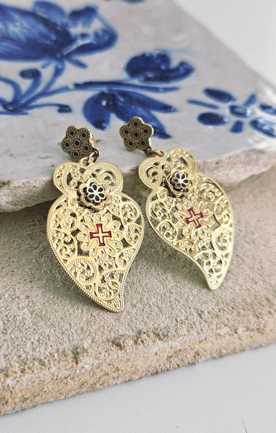 Portuguese Heart GOLD STEEL Earrings Statement Viana Heart Filigree Stud Earring Mom Handmade Birthday Gift Dainty Lightweight Drop Earring
