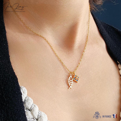 Portuguese Sardine Necklace GOLD STEEL Fish Blue CZ Zircon Crystal Charm Pendant Gold Sea Animal Fish Sardine Jewelry Gift from Portugal