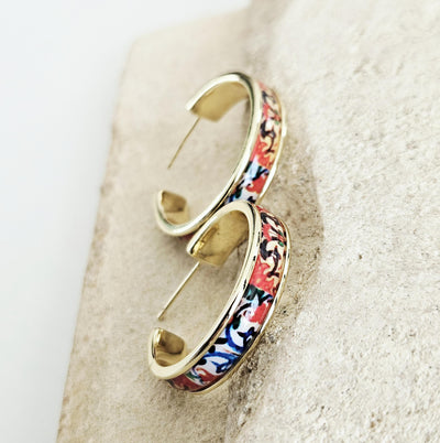 GOLD Colorful Tile Earring Portugal STEEL Orange Red Azulejo Delicate Flat Large Hoop Historical Gift Travel Jewelry Women Gift 2.8cm|1.10''