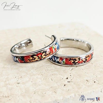 GOLD Colorful Tile Earring Portugal STEEL Orange Red Azulejo Delicate Flat Large Hoop Historical Gift Travel Jewelry Women Gift 2.8cm|1.10''