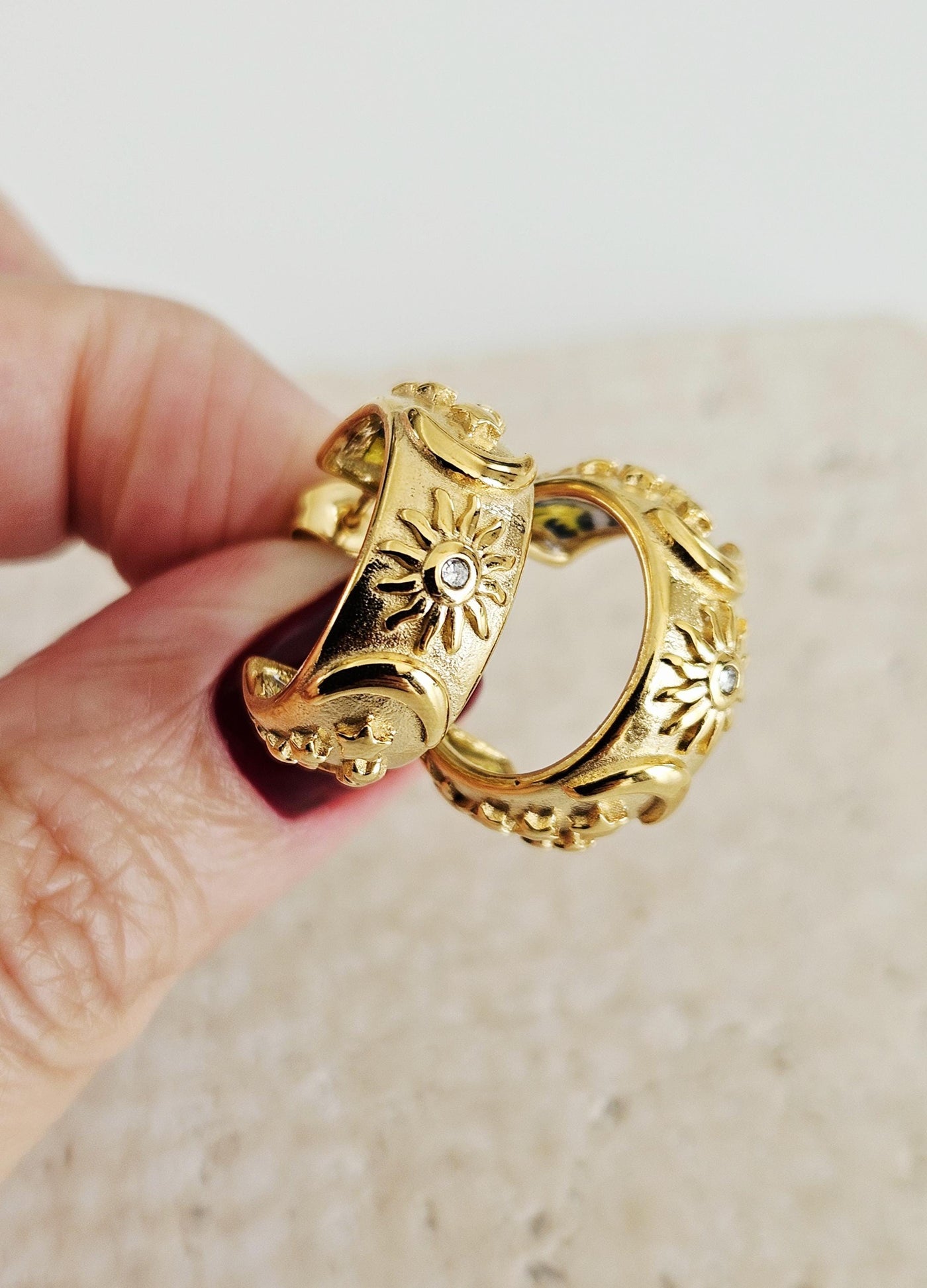 GOLD Large Hoop BLUE Yellow Tile STEEL Earring Azulejo Inlay Portuguese Blue Tile Hoop Sun Moon Stars Gold Etched Hoop Women Gift 2cm|0.78''