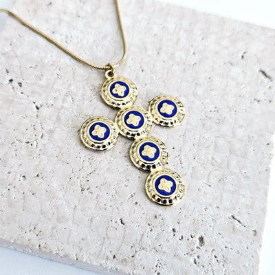 GOLD Caramujo CROSS Necklace Portuguese Stainless Steel Small Discs Pendant Portugal Jewelry Gold Christian Blue Pendant Wife Necklace Gift