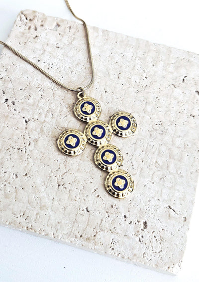 GOLD Caramujo CROSS Necklace Portuguese Stainless Steel Small Discs Pendant Portugal Jewelry Gold Christian Blue Pendant Wife Necklace Gift