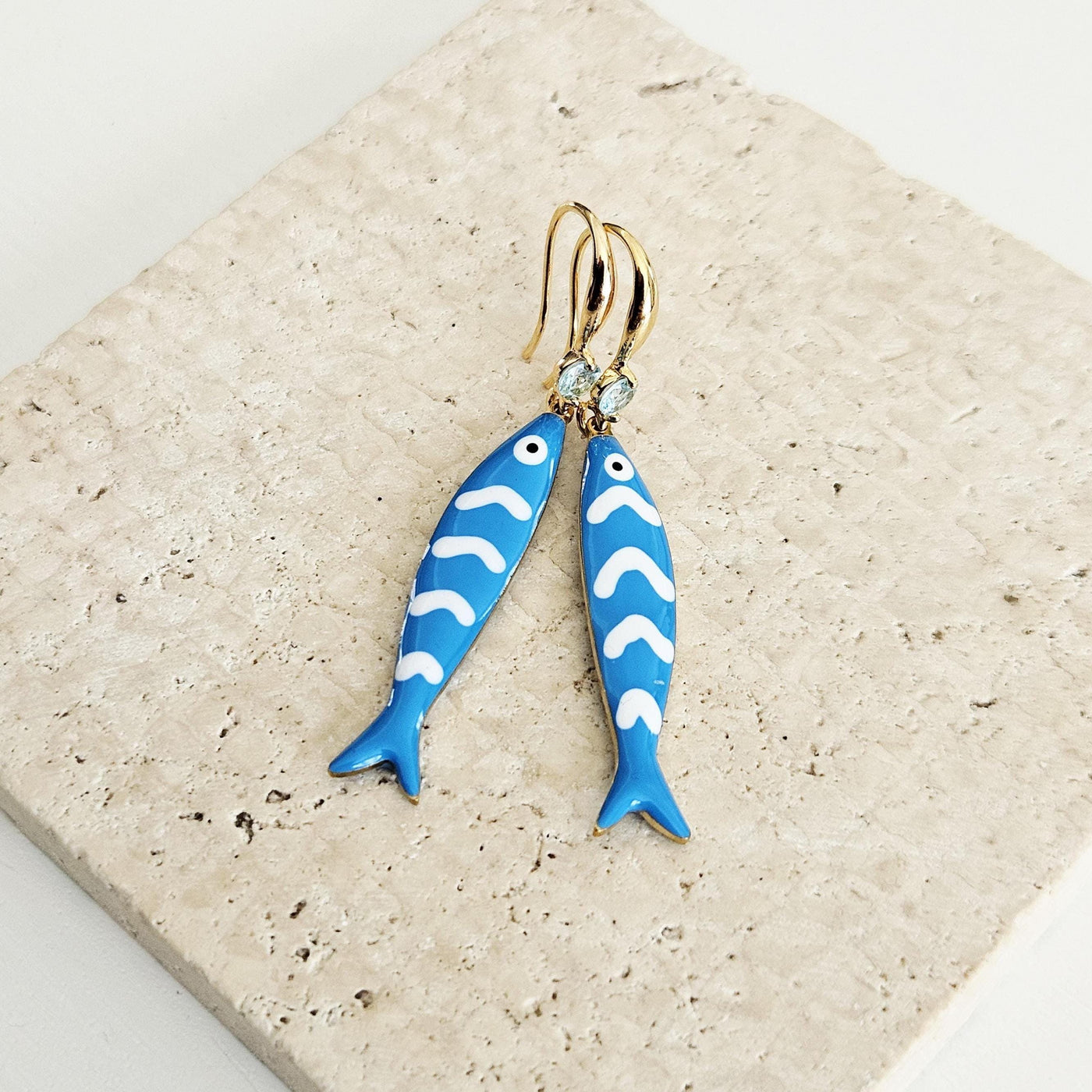 Portuguese Sardine Earring Blue White Stripe Sardine Earrings 925 Sterling Gold Drop Earring Sardine Enamel Earring Gift From Portugal