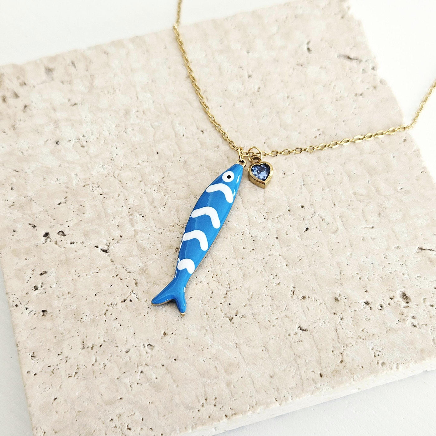 Portuguese Sardine Necklace Fish Blue White Stripe Enamel Pendant Gold Sea Animal Long Fish Sardine Jewelry Gift Portugal Souvenir Gift