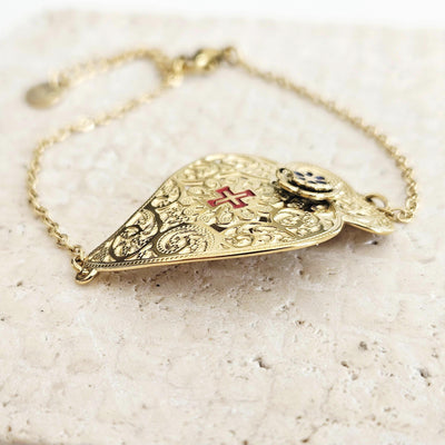 Portuguese Heart GOLD STEEL Bracelet Curved Heart of Viana Filigree Bracelet Mom Handmade Birthday Gift Dainty Adjustable Chain Bracelet