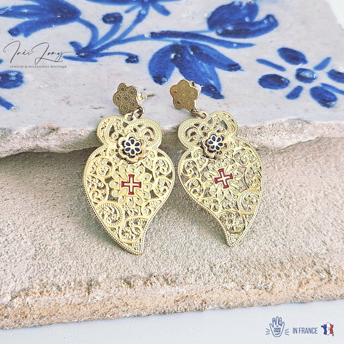 Portuguese Heart GOLD STEEL Earrings Statement Viana Heart Filigree Stud Earring Mom Handmade Birthday Gift Dainty Lightweight Drop Earring