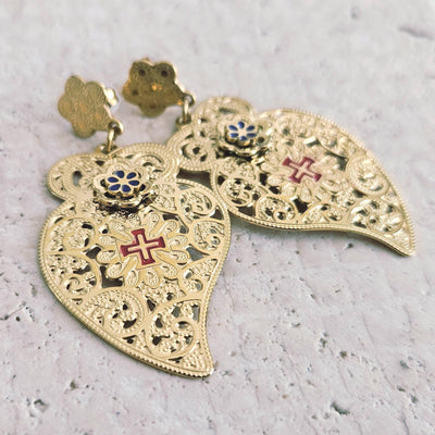Portuguese Heart GOLD STEEL Earrings Statement Viana Heart Filigree Stud Earring Mom Handmade Birthday Gift Dainty Lightweight Drop Earring