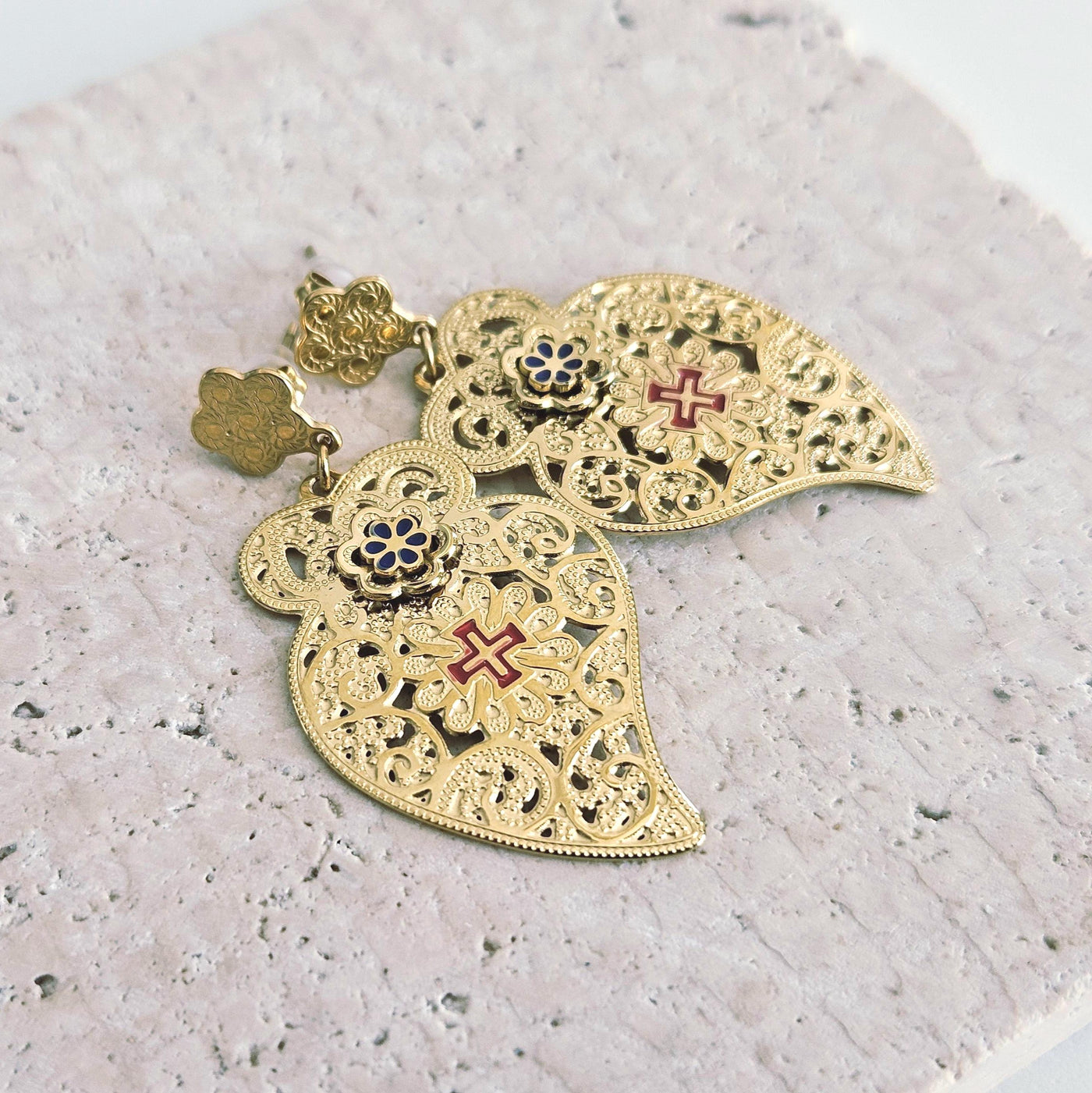 Portuguese Heart GOLD STEEL Earrings Statement Viana Heart Filigree Stud Earring Mom Handmade Birthday Gift Dainty Lightweight Drop Earring