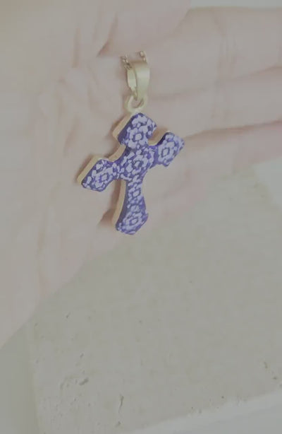 Blue Clay GOLD CROSS Necklace Portuguese Tile Azulejo Christian Gift Catholic Necklace Faith Gift for Soulmate Historical Portuguese Jewelry