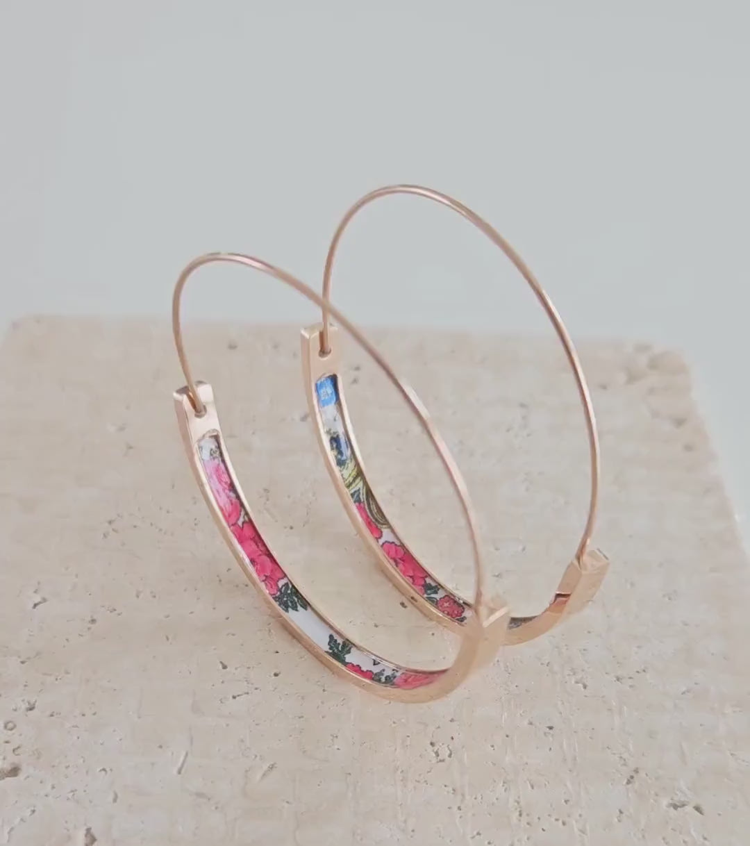 ROSE Gold Portugal Viana Red HOOP Tile Earring STEEL Folklore Lightweight Thin Wire Hoop Gold Historical Jewelry Women Rose Gift Traditional