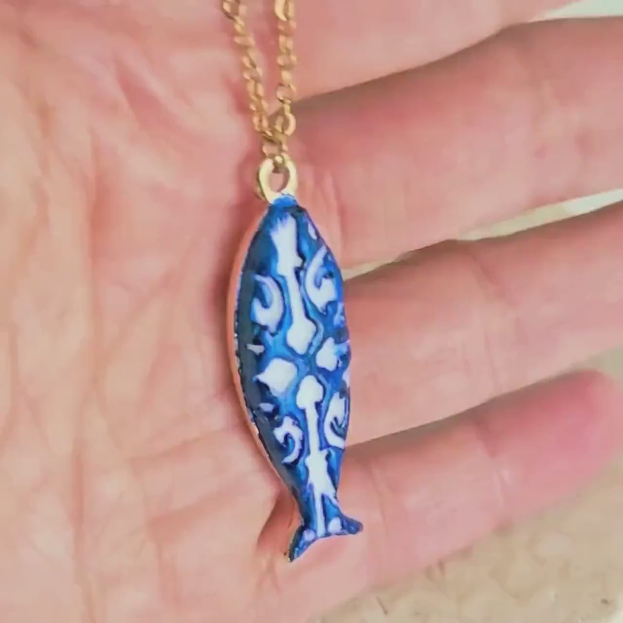 Portuguese Sardine Necklace Azulejo Fish Blue White Sardine Pendant Tile Gold Silver Filigree Charm Sardine Clay Jewelry Gift From Portugal