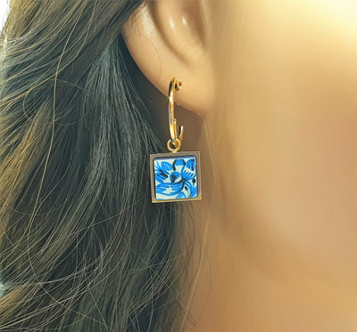HELOISA - Mismatched Delft Blue White Tiles Hoop Earrings