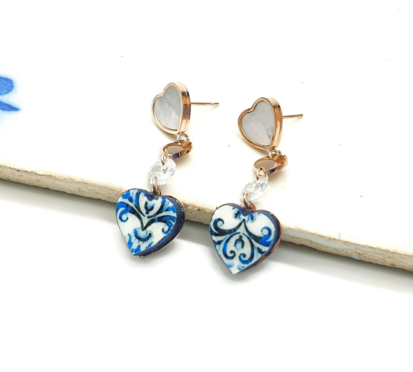 ROSA - Rose Gold & Blue Heart Tiles