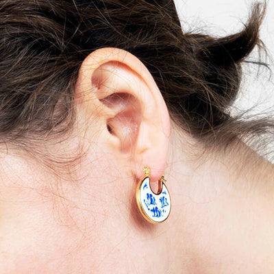 MORGANE - Blue & Gold Hoop Earrings