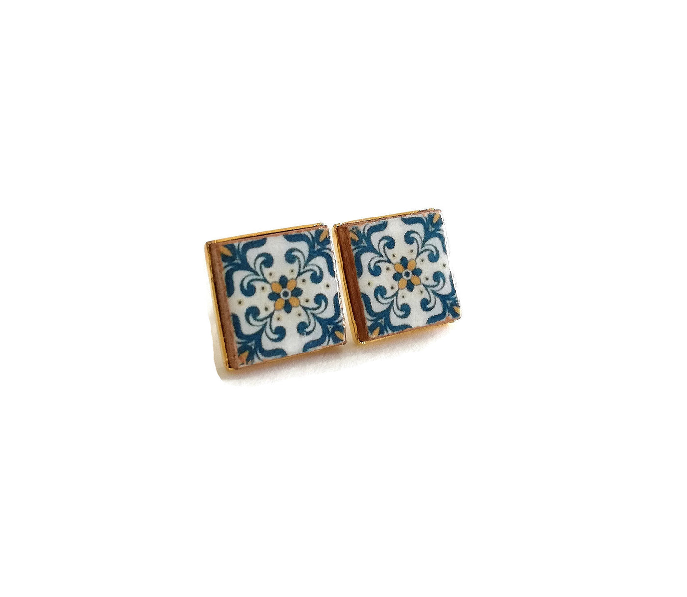 SARA - Antique Square Portuguese Tiles Earrings - ineslamy