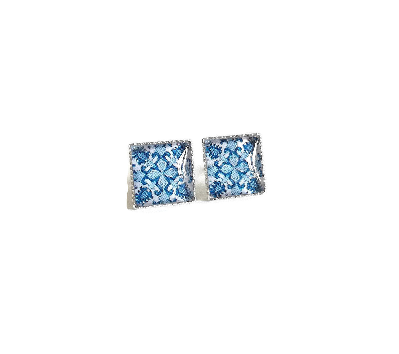 HANNAH - Blue Classical Tiles Stud Earrings - ineslamy