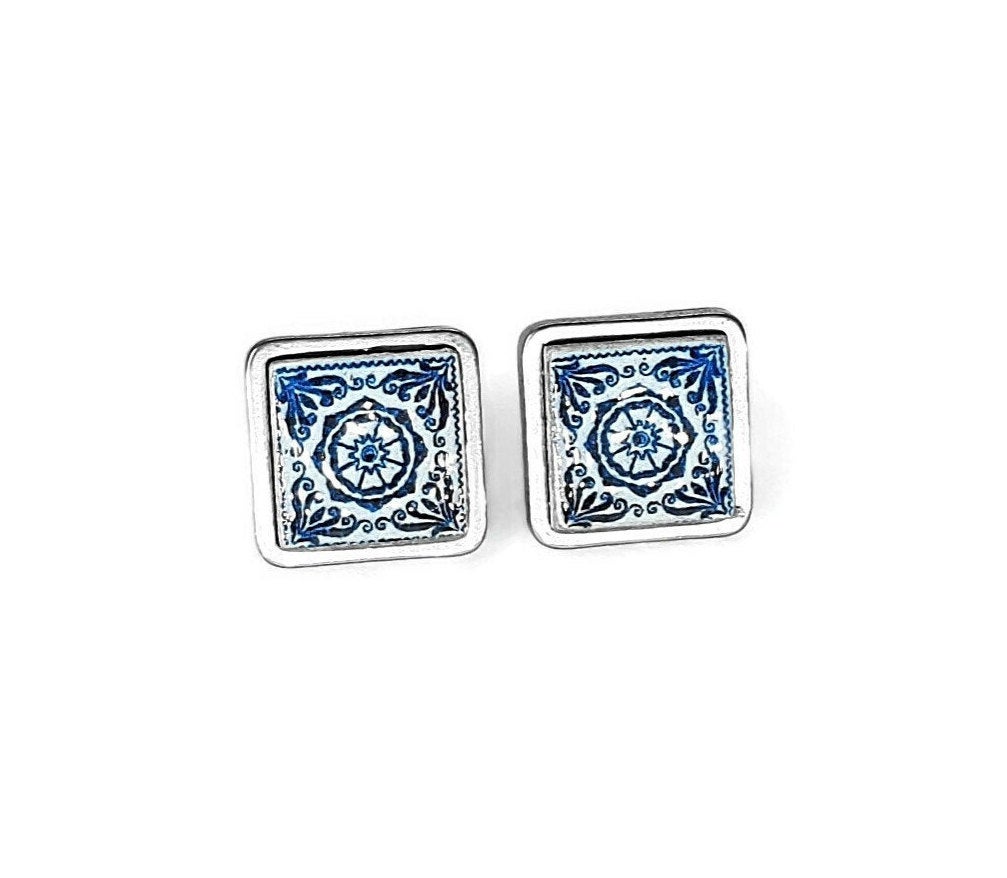 DULCIE - Blue & White Antique Tiles Earrings - ineslamy