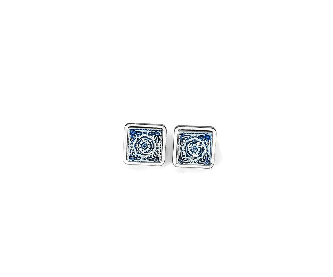 DULCIE - Blue & White Antique Tiles Earrings - ineslamy