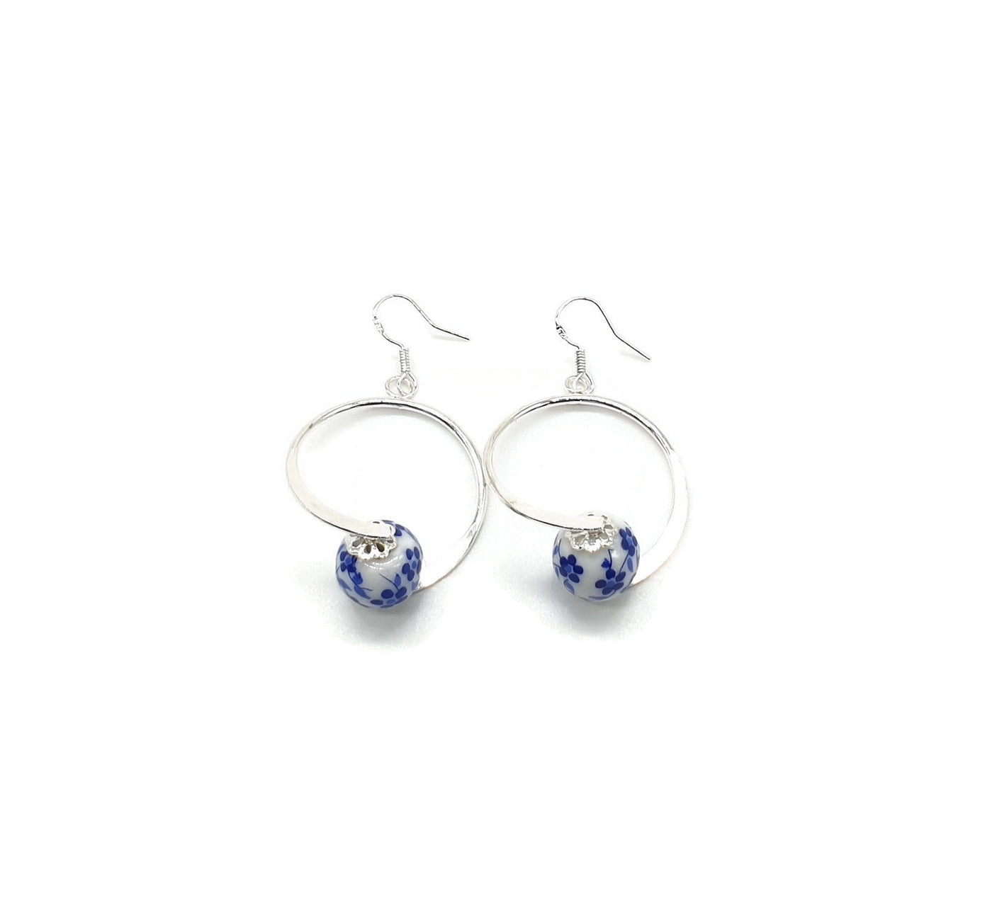 ASHLEY - Ceramic Flower Beads Hoop Earrings - ineslamy