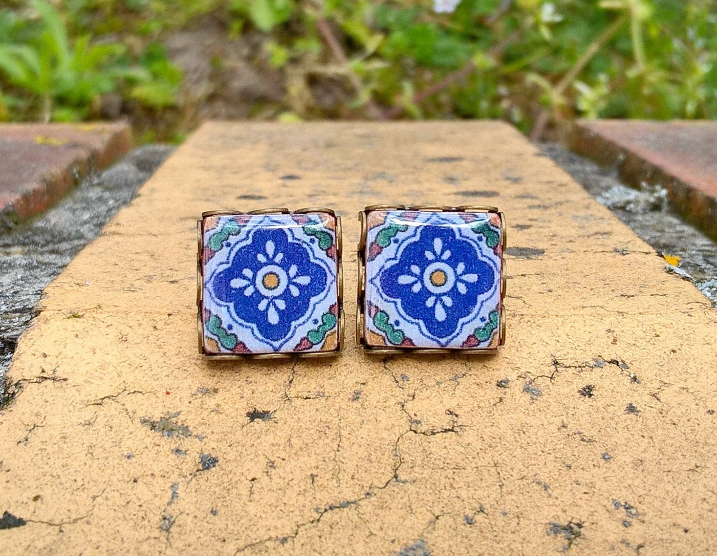 CARLOTA - Mexican tiles stud earrings - ineslamy