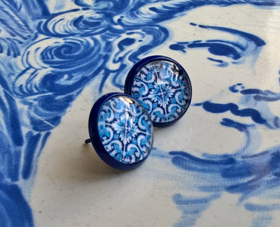 VALENTINE - Antique Blue Tiles Stud Earrings