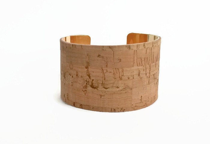 Portuguese cork cuff bracelet, statement bracelet, wide but minimalist, modern style,  cork bracelet, contemporary jewelry, vegan bracelet - ineslamy