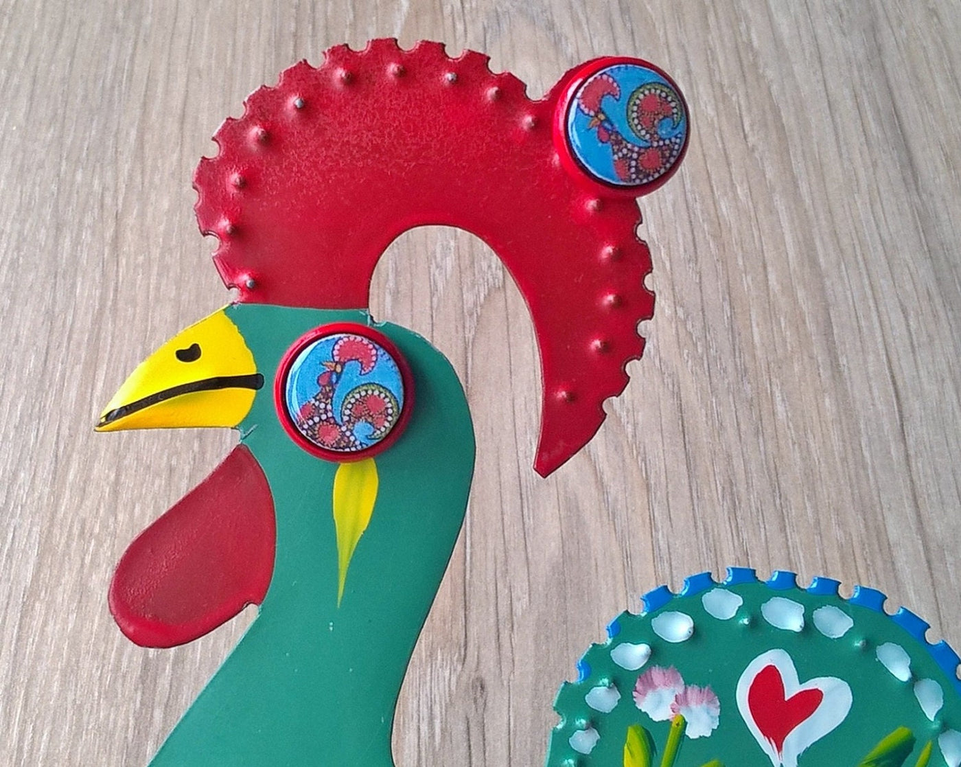 MARISTELA - Turquoise & Red Rooster Earrings