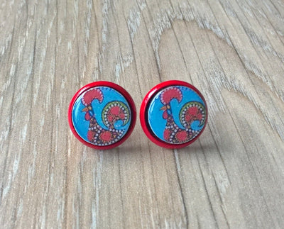 MARISTELA - Turquoise & Red Rooster Earrings