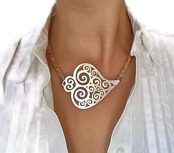 ALICE - Viana's Heart Cork & Steel Necklace - ineslamy