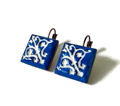 Portuguese clay tile earrings, azulejo earrings, Portugal tiles jewelry, Portugal wedding jewelry, Portuguese souvenir, blue wedding gift - ineslamy