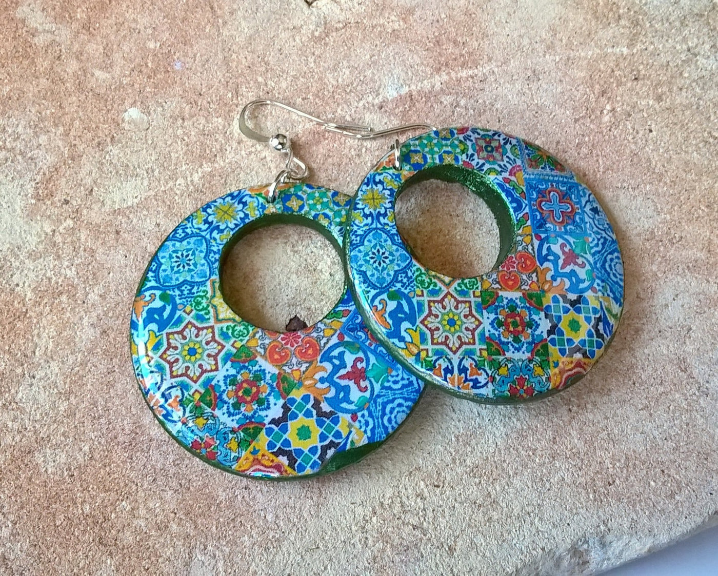 Isabella - Mexican Mixed Tiles Hoop Earrings - ineslamy