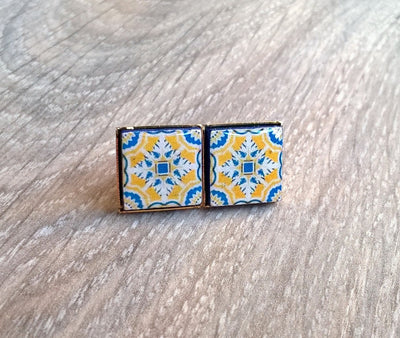 SABINA - Portugal Yellow Tiles Stud Earrings - ineslamy