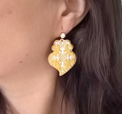 ESTEFANIA - Gold Clay Tile & Viana Heart Earrings