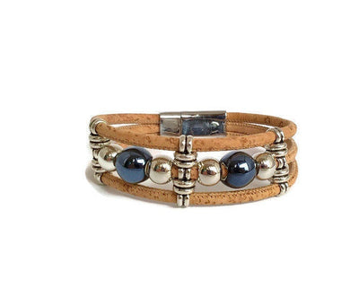 ISOLDE - Blue Beaded Cork Bracelet - ineslamy
