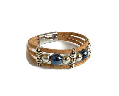 ISOLDE - Blue Beaded Cork Bracelet - ineslamy