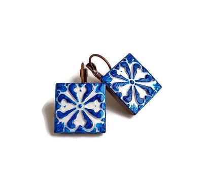 AUGUSTA - Blue Clay Tile Earrings - ineslamy