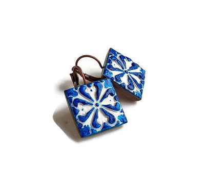 AUGUSTA - Blue Clay Tile Earrings - ineslamy