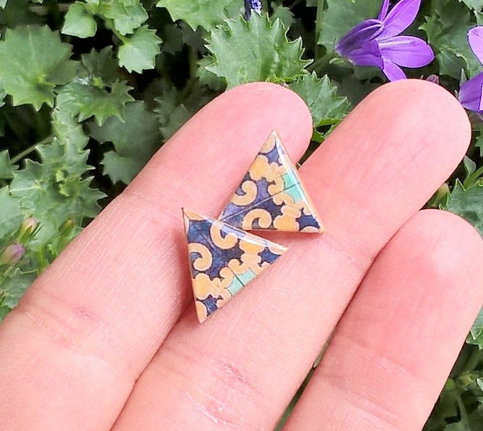 PAOLA - Mexican Triangle Tile Stud Earrings