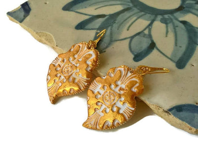 ESTEFANIA - Gold Clay Tile & Viana Heart Earrings