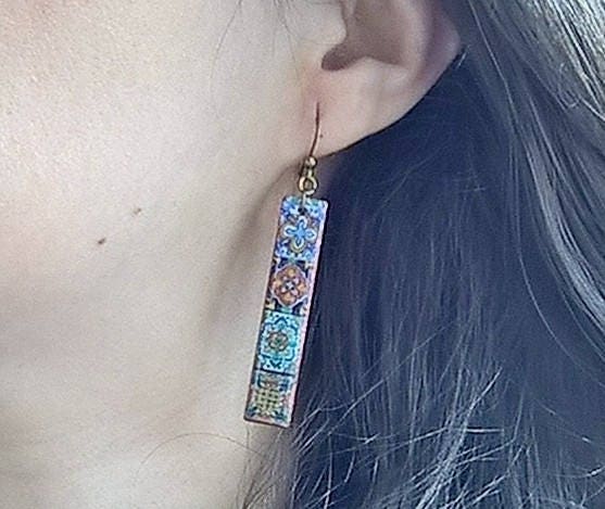 NATALIA - Mexican Mixed Tiles Bar Earrings