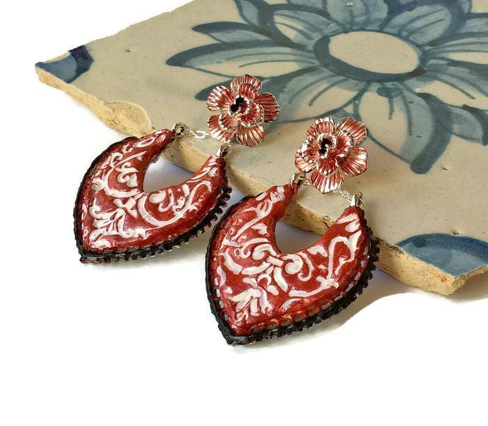 LUCIANA - Ceramic Red Tile Earrings