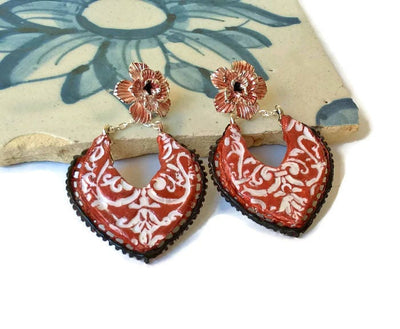 LUCIANA - Ceramic Red Tile Earrings
