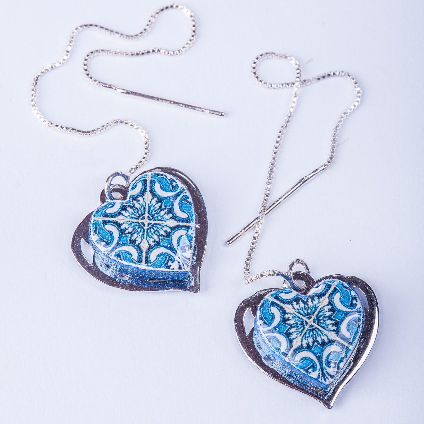 CORINA - Blue Heart Tile Earrings