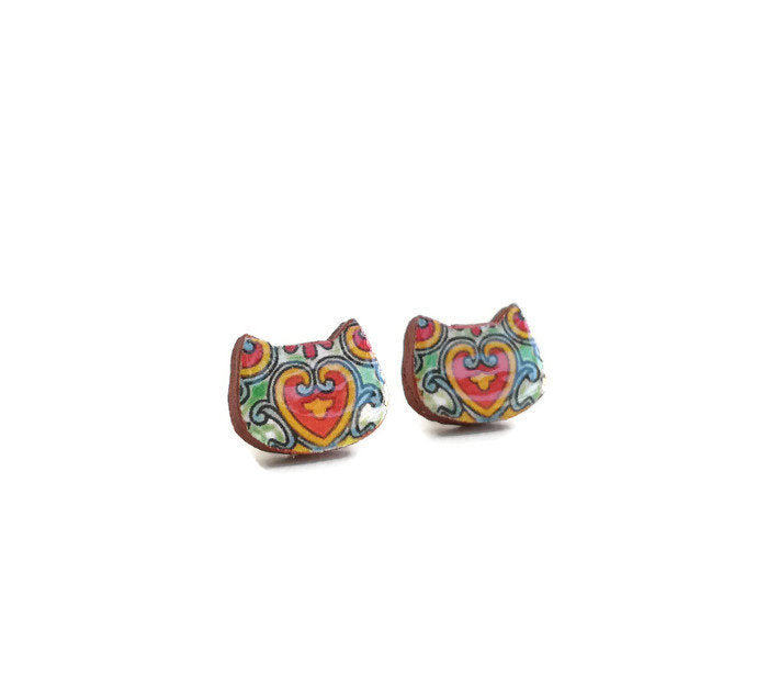 Chloe - Mexican Tile Cat Earrings - ineslamy