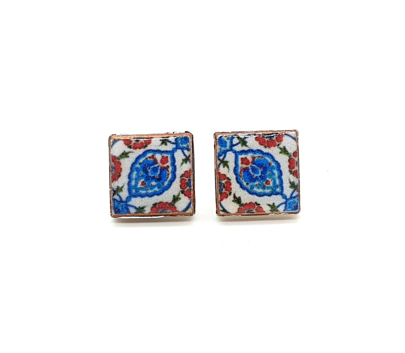 ELIF - Turkish Blue Red Tile Earrings