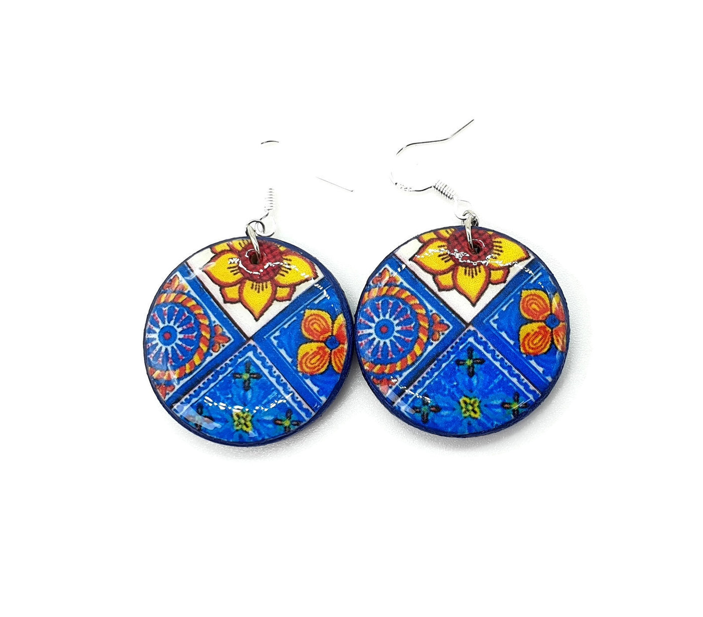 CONSTANZA - Mexican Blue Tiles Hoop Earrings - ineslamy
