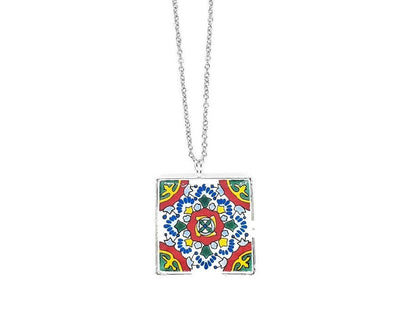 SERENA - Red & Green Mexican Tile Pendant - ineslamy